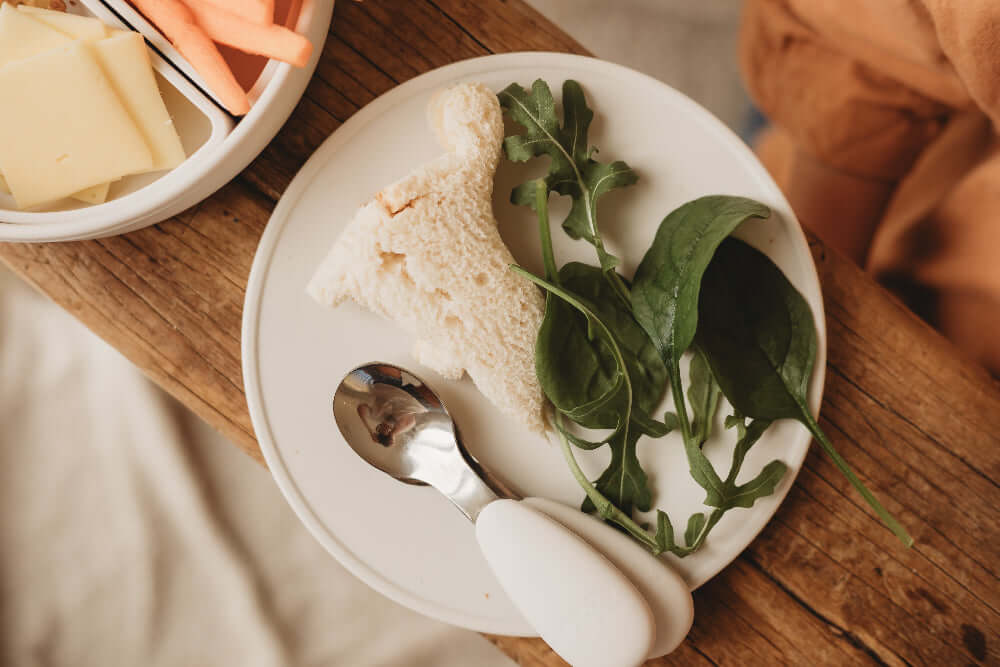 infant silicone and stainless-steel spoon and fork
