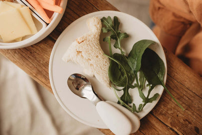 infant silicone and stainless-steel spoon and fork
