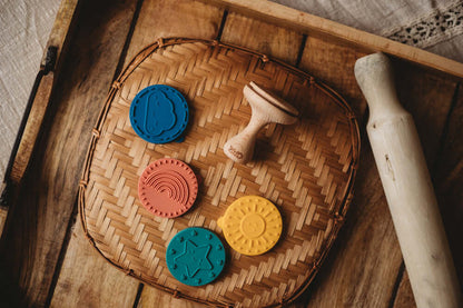 Weather dough stamper set with wooden handle and silicone stamps