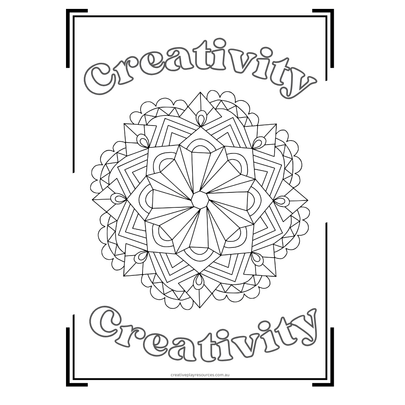 Mandala design with the word 'creativity' on a white background