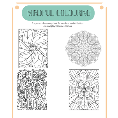 Mindful colouring digital download featuring four intricate designs for relaxation and creativity.