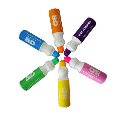 6 dot markers with white background. in a circle position