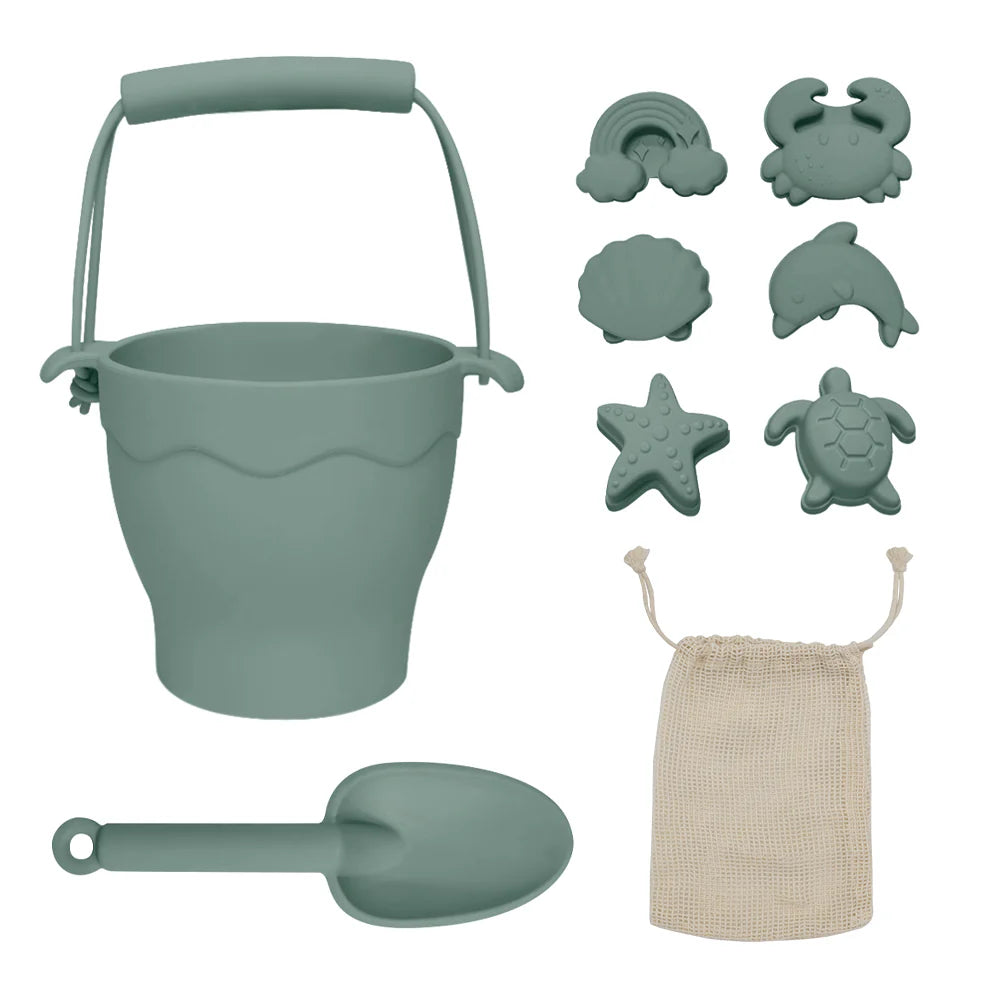 Silicone bucket and spade set in Sage