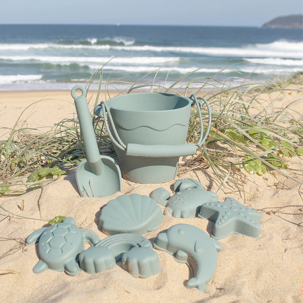 Silicone bucket and spade set in Sage