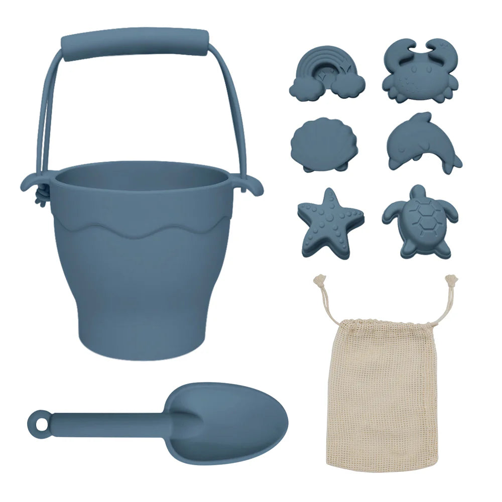 Steel blue silicone bucket and spade set