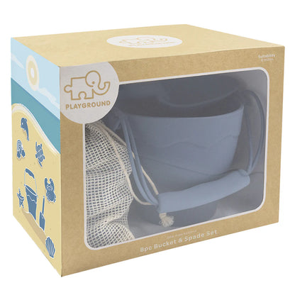 Steel blue silicone bucket and spade set - www.creativeplayresources.com.au Living Textiles - Playground