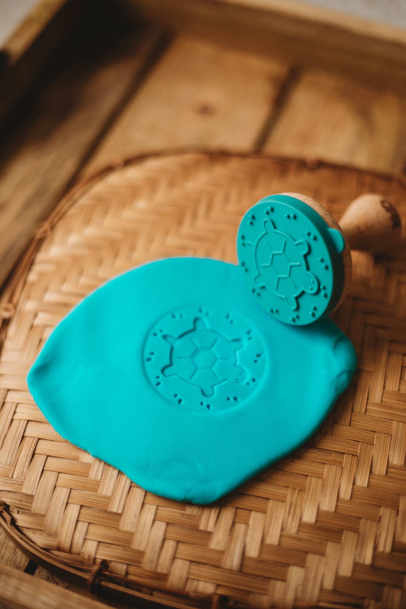 Under the Sea stamp designs imprinted in green playdough