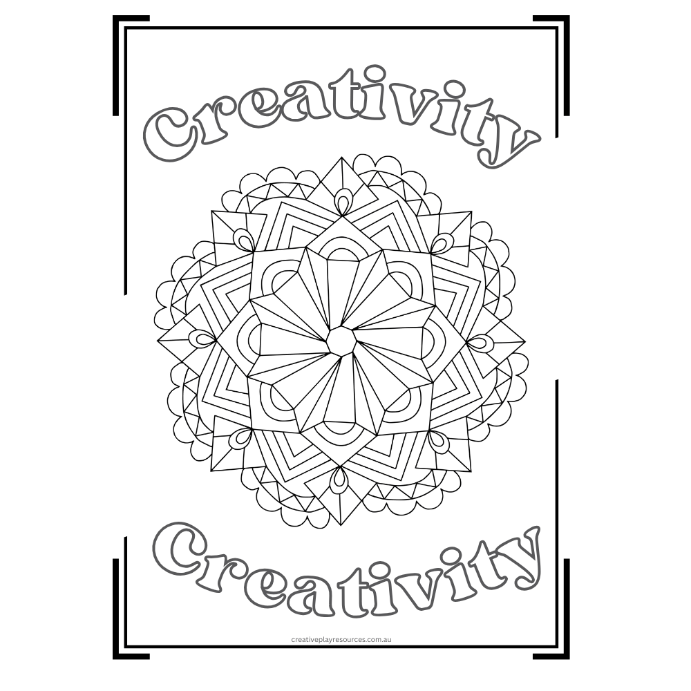 Mandala design with the word 'creativity' on a white background