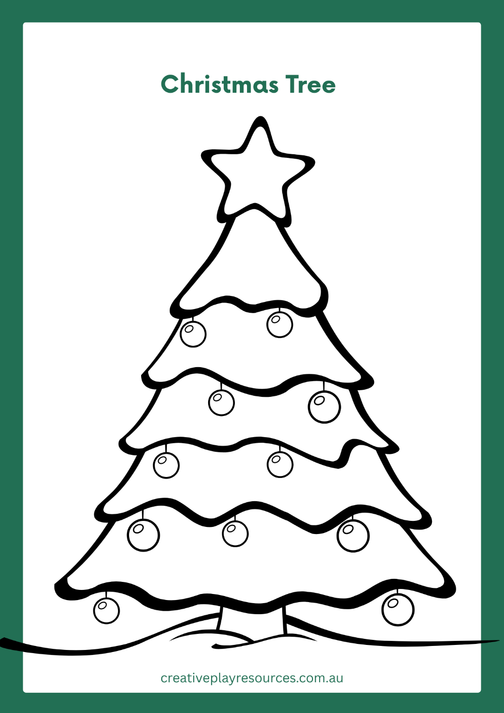 Black and white Christmas tree with star on top, decorated with lights and ornaments, on a white background.