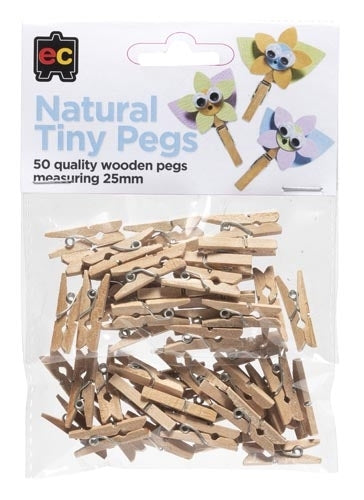 Natural Tiny Pegs Pack of 50
