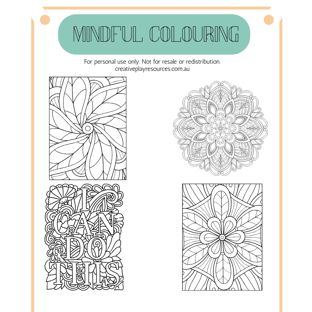 Mindful colouring digital download featuring four intricate designs for relaxation and creativity.