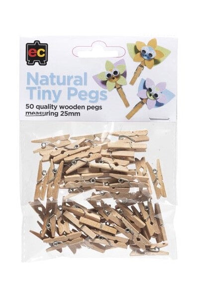 Natural Tiny Pegs Pack of 50