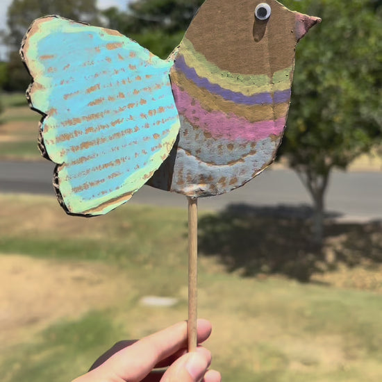 recycled carboard DIY with paint sticks