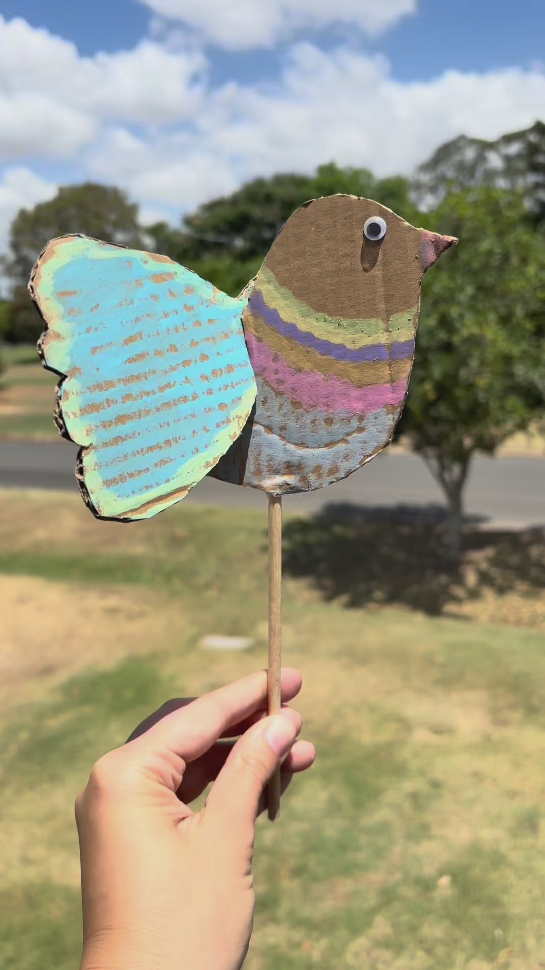 recycled carboard DIY with paint sticks