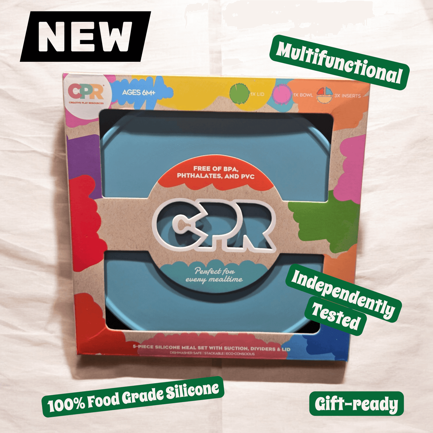 5 Piece Silicone Multifunctional Plate with Dividers & Lid