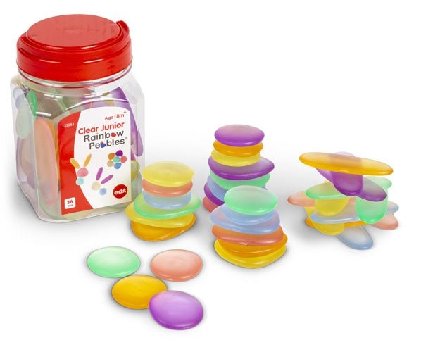 Clear Junior Rainbow Pebbles Jar of 36 - www.creativeplayresources.com.au